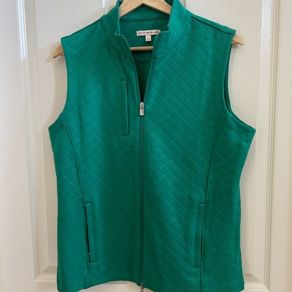 Peter Millar Vest Womens SZL Green Full Zip Diamond Quilted Band Collar - Picture 4 of 10